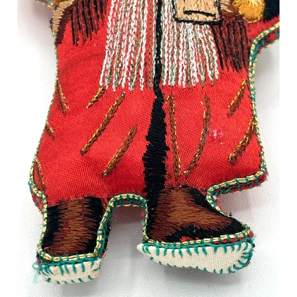 Embroidered Cloth Santa Christmas Ornament Stuffed Vintage Two Sided Old World‎